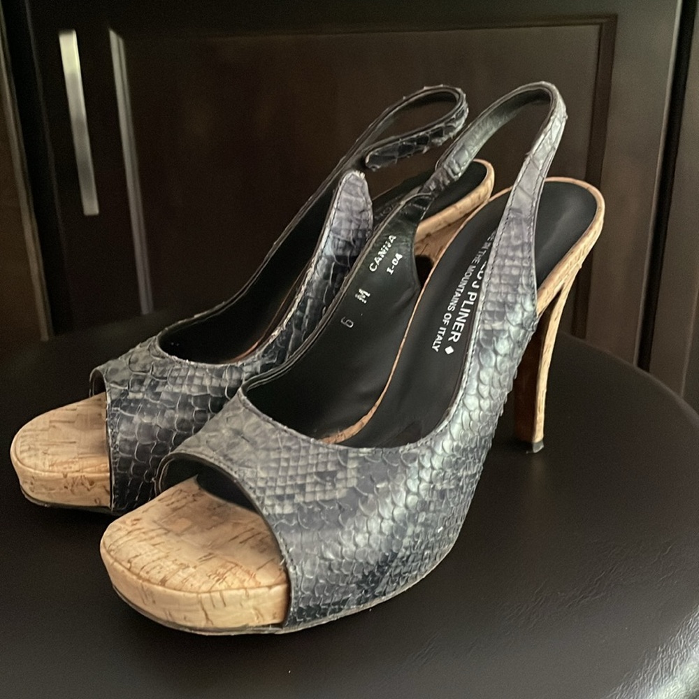 Embossed slings back high heel by Donald J Pliner